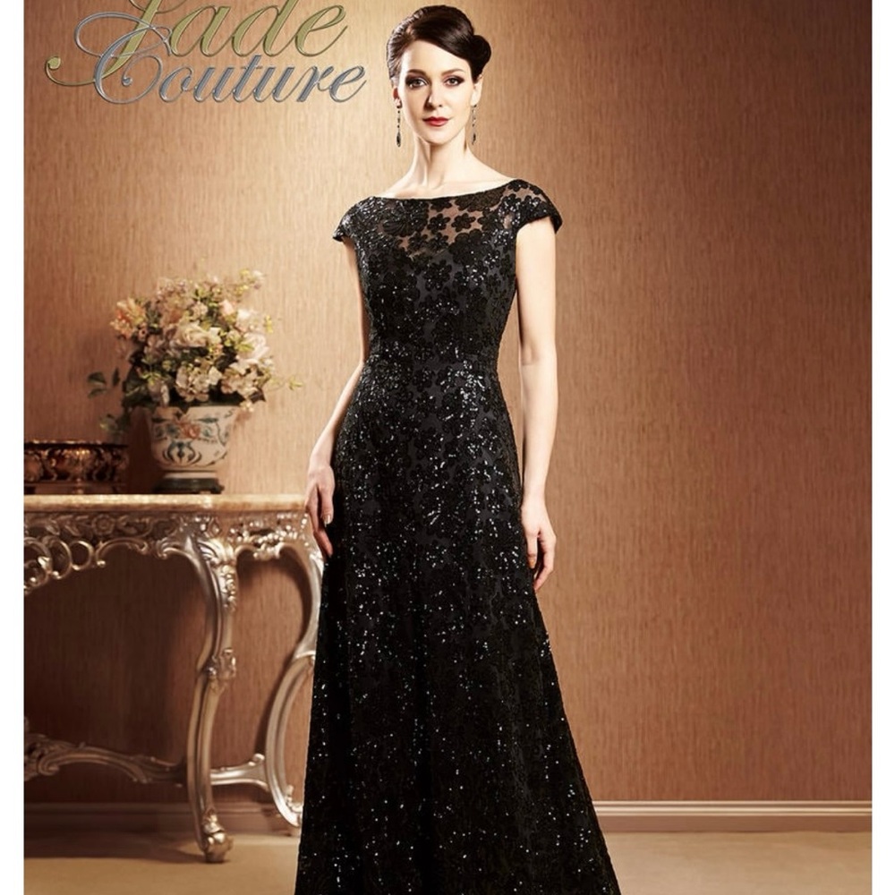 Jade Couture by Jasmine Elegant Black Maxi Gown